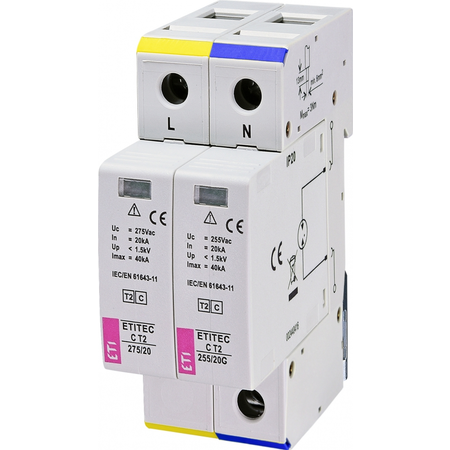 Descărcător de supratensiune ETI ETITEC C T2 275/20 1+1, SPD Tip 2 monofazat cu fereastră optică de stare